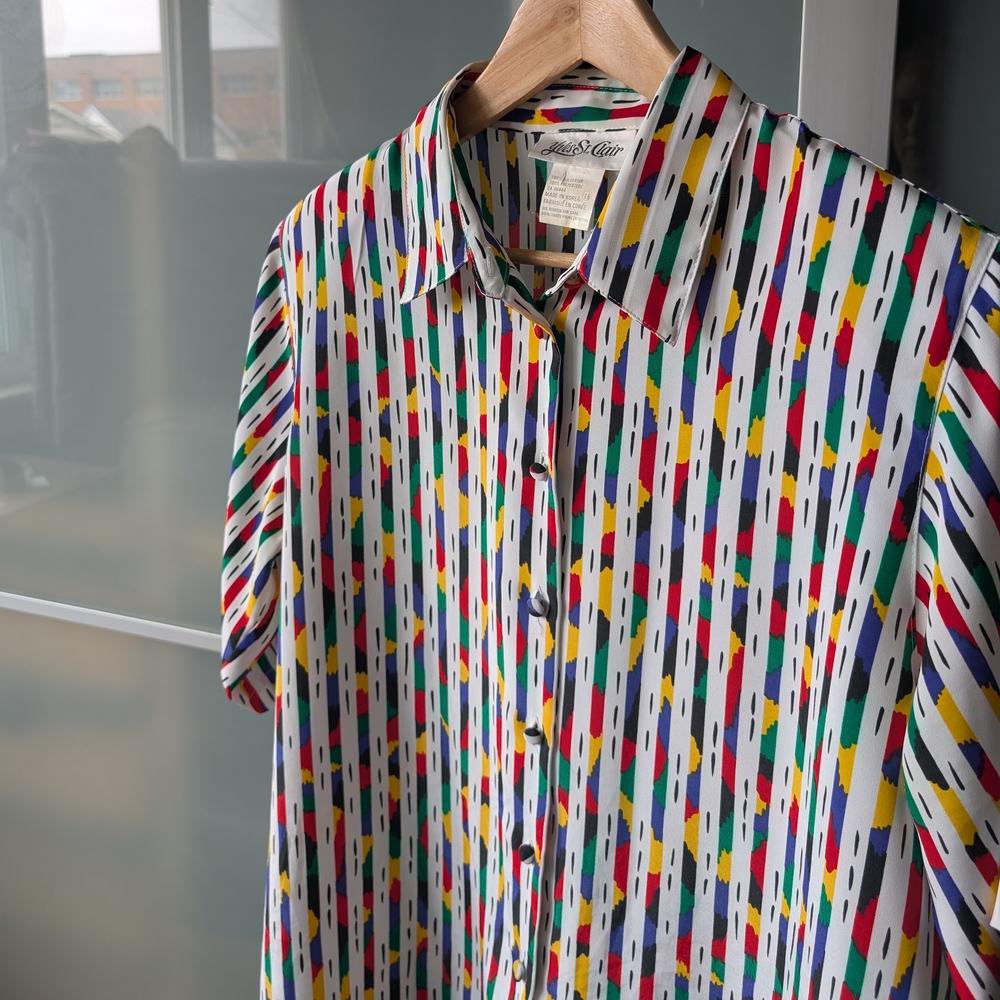 ๐ผVintage Like-new Rainbow Stripe Yves St. Clair Button-up Shirt - Size 16 ๐ - Picture 6 of 12